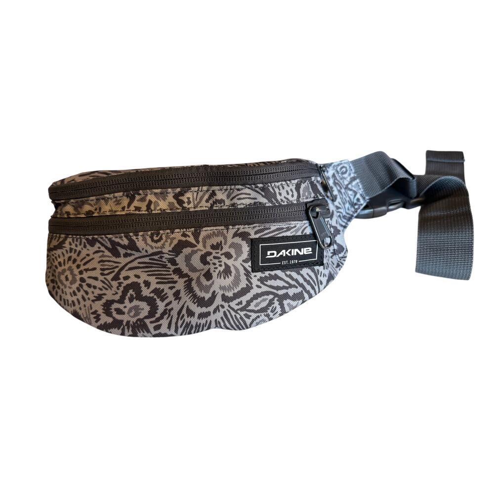 Dakine Hip Pack Gray Black Floral Print Double Zip Adjustable Waist Bag